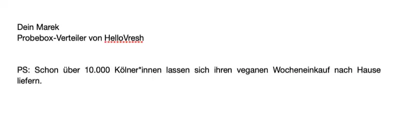 „PS: Schon über 10.000 Kölner*innen lassen sich ihren veganen Wocheneinkauf nach Hause liefern.“